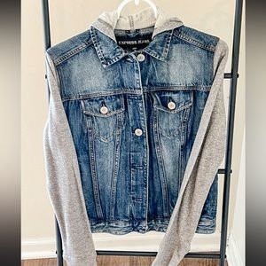 Express Jean’s Distressed Denim Hooded Jacket